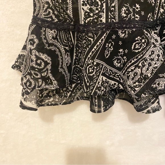 Mix Nouveau Black White Paisley Layer Ruffle Lace Hem Y2K Midi Maxi Skirt M - Picture 2 of 8